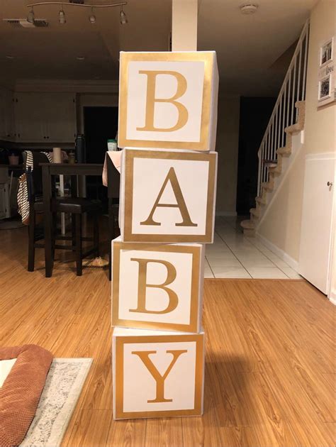 Diy 12 White And Gold Inverted Baby Shower Block Kit Etsy Baby
