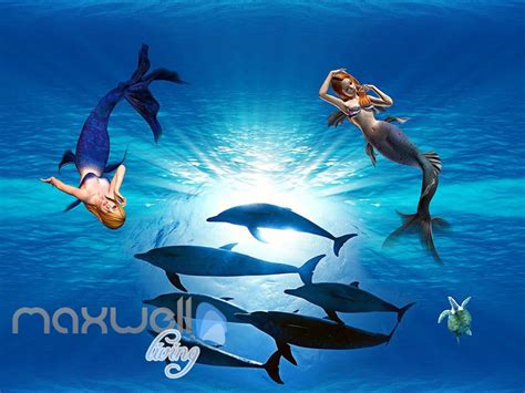 3d Underwater Mermaid Dophin Wall Murals Wallpaper Paper Art Print Dec