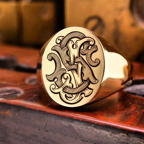 Custom Designed Edwardian Monogram On A Ct Yellow Gold Signet Ring By LONDON ENGRAVER Mens