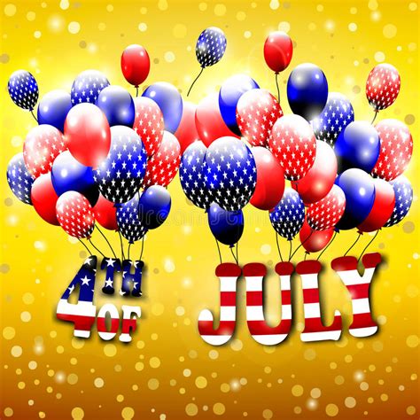 Happy 4th Of July Design Gold Background Baloons With Stars Striped