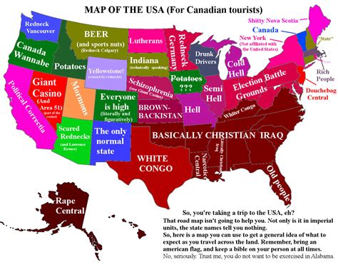 A Map Of The Usa For Canadian Tourists
