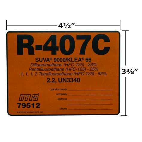 R 407c Refrigerant Label Each Airstar Solutions