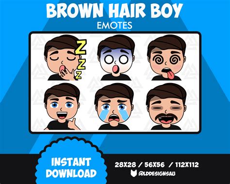 Boy Twitch Emote Chibi Male Brown Hair Blue Eyes Emote 2 Etsy