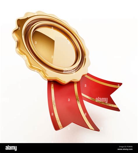Golden Badge With Ribbons Isolated On White Background 3d Illustration