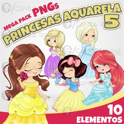 Kit Digital Png Princesas Disney Aquarela 5 Pague 1 Leve 3