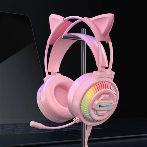 Gaming Headset With Microphone Cat Ears Pink White 35 Usb Wired Stereo