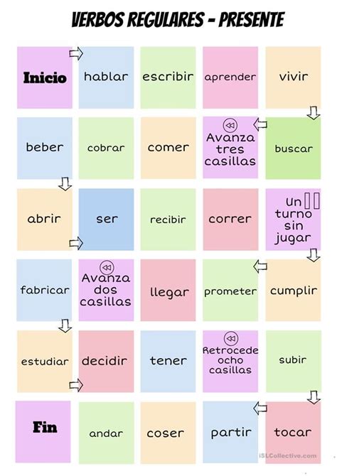 Tablero Juego Para Practicar Presente Regulares Verbos En Espanol My