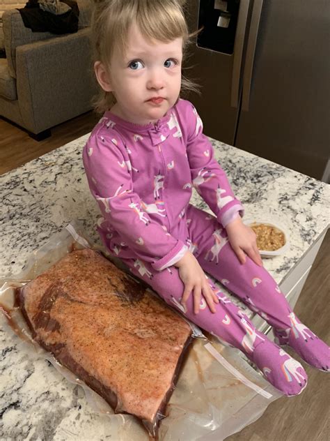 sous vide and smoked brisket sassy 2 year old for scale scrolller