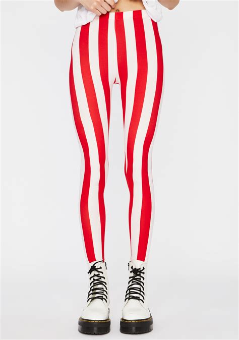 Holiday Candy Cane Leggings Christmas Striped Red White Dolls Kill