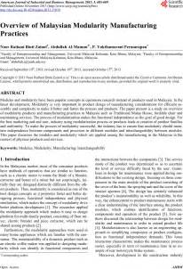 3.0 unemployment unemployment is defined as a situation where table 2. Overview of Malaysian Modularity Manufacturing Practices