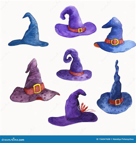 Watercolor Witch Hats Set Stock Illustration Illustration Of Drawn