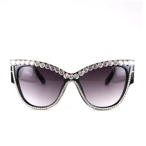 rhinestone cat eye sunglasses retro big large oversized women sun glasses thick frame crystal