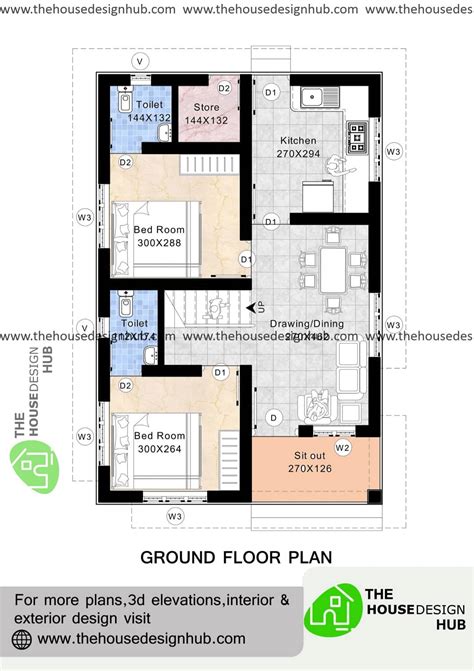 X Ft Bhk Drawing Plan In Sq Ft The House Design Hub