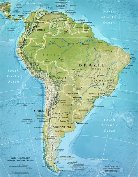 Carte De South America Physical Map ǀ Toutes Les Cartes Et Planisphères