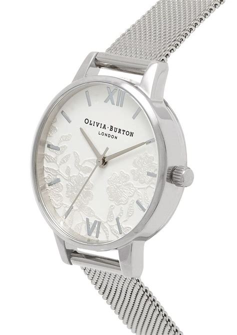 Olivia Burton Lace Detail Mesh Watch Silver