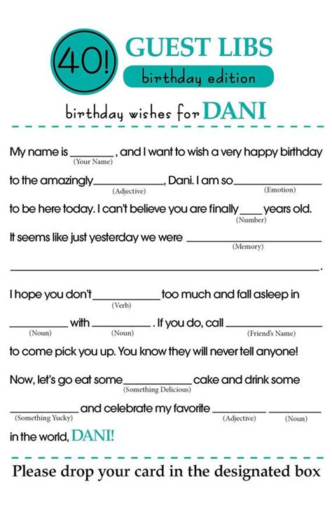 Personalized Printable Birthday Mad Lib All Colors Are Customizable Customize Your Mad Libs