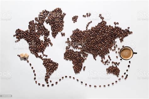 World Map Made Of Coffee Beans With Clipping Path Stock Photo