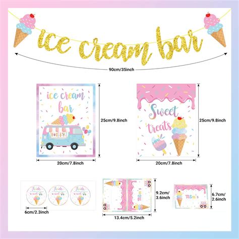 Ice Cream Bar Decorations Kit Gold Glitter Ice Cream Bar Banner Ice Cream Bar Sign Toppings