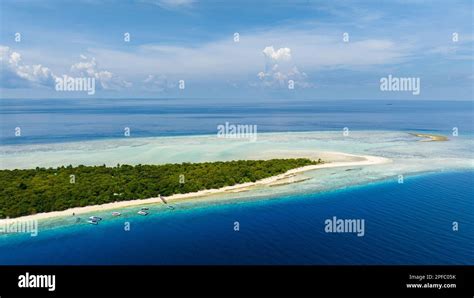 Top View Of Beautiful Island With Sandy Beach In Tropical Sea Mataking