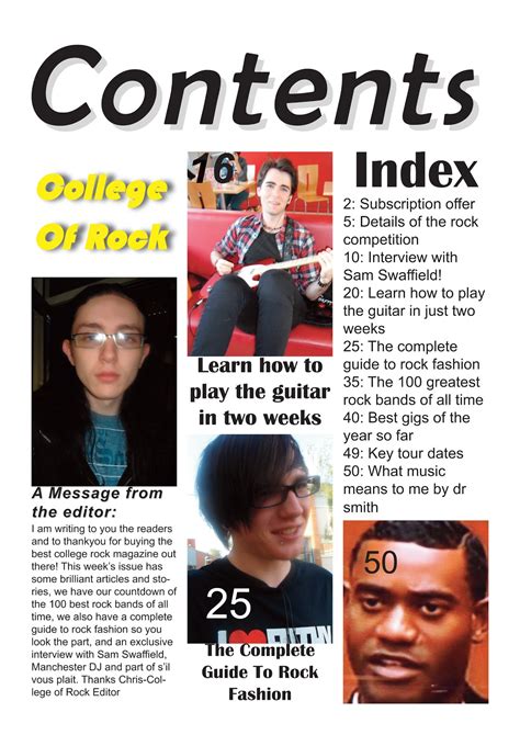 Matts As Media Studies College Magazine Contents Page