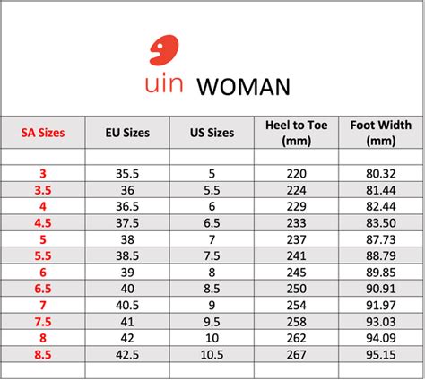 Uin Size Chart Uinshoes