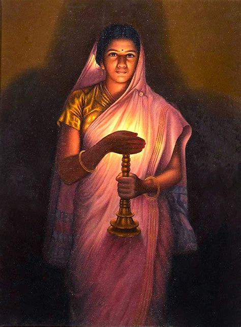 Buy Lady With The Lamp Glow Of Hope By Raja Ravi Varma Paintings Online