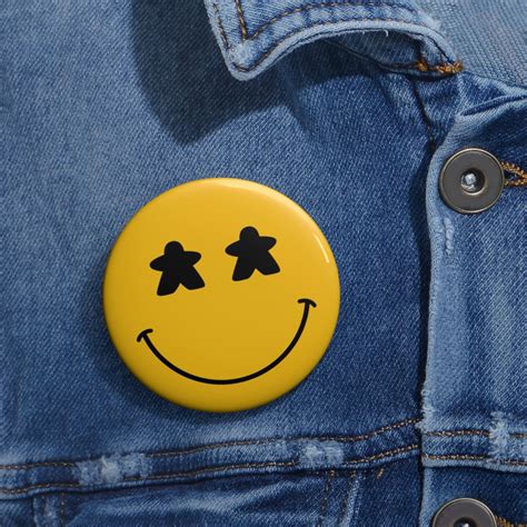 Meeple Eyes Yellow Pin Button Board Game Happy Smiley Etsy