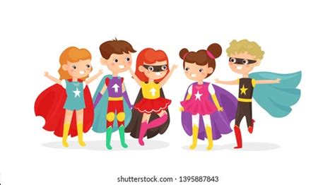 Vector Illustration Boys Girls Superhero Costumes Stock Vector Royalty