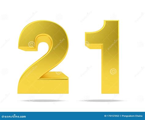 Gold Metal Number 21 Twenty One Isolated On White Background 3d
