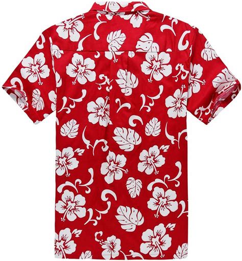 Palm Wave Mens Aloha Hawaiian Shirt Red Hibiscus Big Sizes Available Casual Shirts