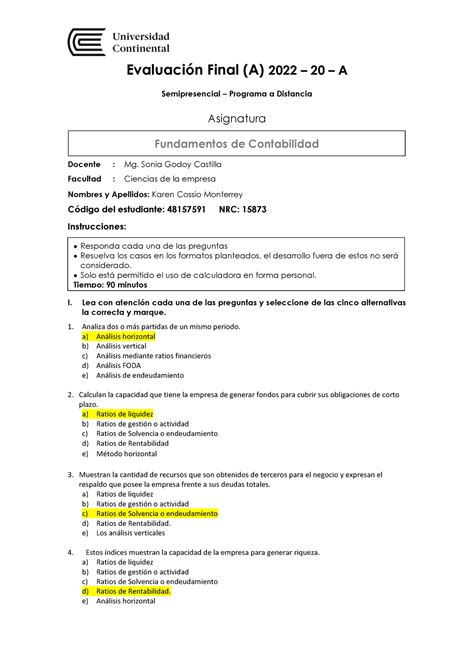 Examen Final Fundamentos De Contabilidad Karen Cossio Monterrey