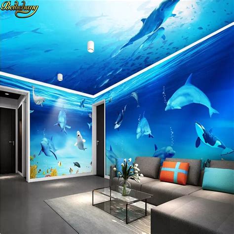Beibehang Custom Dream Underwater World Mural Wallpaper Dolphin Theme