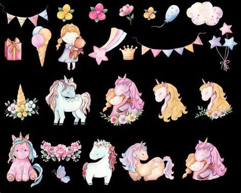 Unicorn Watercolor Clipart Instant Download Rainbow Clipart Etsy