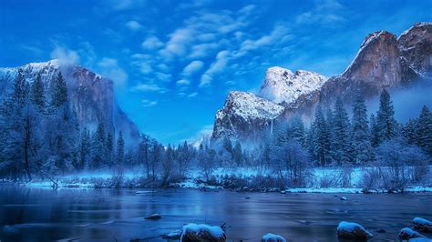Winter Morning At Yosemite Np Clouds Landscape Trees Sky Mountains