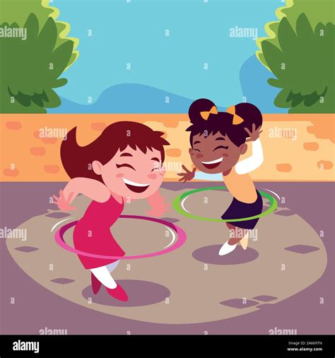 girls smiling and playing with hula hoop vector illustration design stock vector image and art alamy