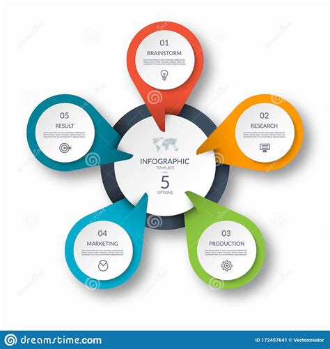 Infographic Circle Diagram Template With 5 Options Stock Vector