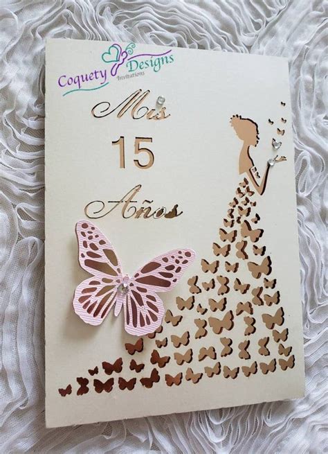 Rose gold Butterfly invitation quinceañeras mis sweetsixteen invitaciones años Butterfly