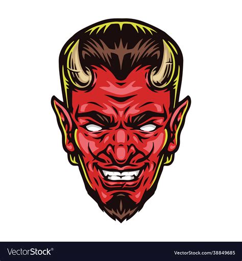 Scary Red Devil Head With Horns Royalty Free Vector Image