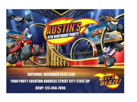 • for users residing in the eu, blaze and the monster machines may include the use of persistent. Blaze and the Monster Machines Birthday Invitation by ...