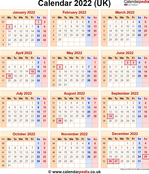 2022 Calendar Including Public Holidays Uk