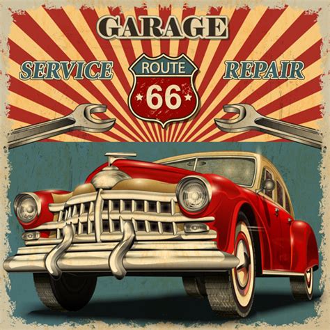 Car Posters Vintage Style Vector Free Vector In Adobe Illustrator Ai
