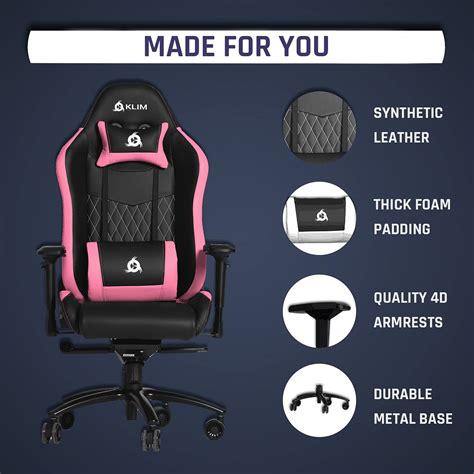 Klim Esports Pink Gaming Chair Back And Head Support Ergonomic