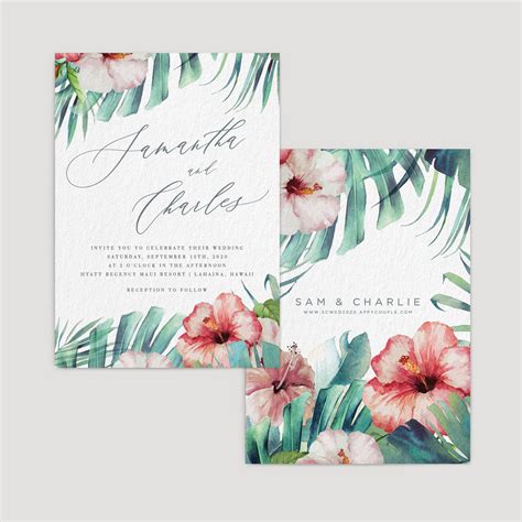 hibiscus tropical destination wedding invitation