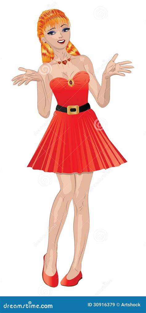girl in red dress stock vector illustration of pretty 30916379