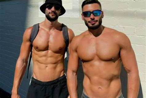 Shirtless Male Muscular Hunk Duo Hot Beefcake Beards Fit Gym Jock Photo