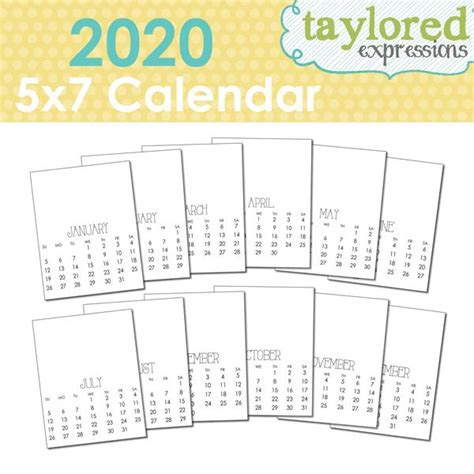 2020 5x7 Calendar Mini Desk Calendar Calendar Calendar Printables
