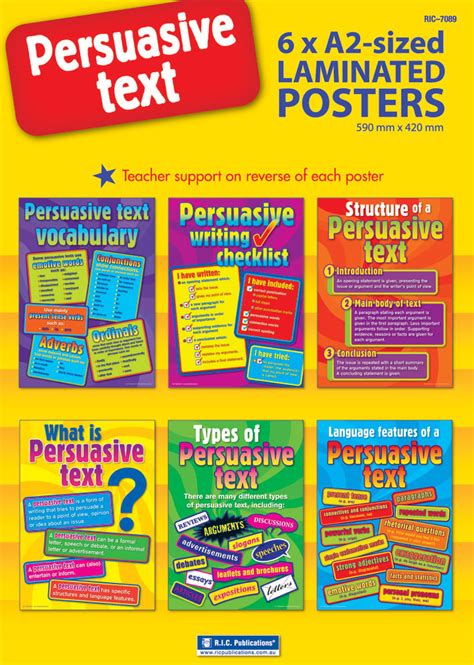 The ﬁrst level is a global overview, where global topics are indicated and positioned in the text. Persuasive Text Posters - R.I.C. Publications Educational Resources and Supplies - Teacher ...