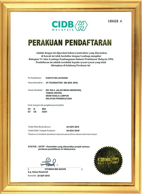 Cidb malaysia, kuala lumpur, malaysia. CIDB G7 Certificate - Piling Contractors, Bored Piling ...