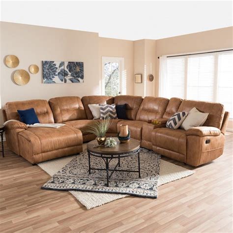 Mistral 6 Piece Reclining Sectional In Light Brown Reclining