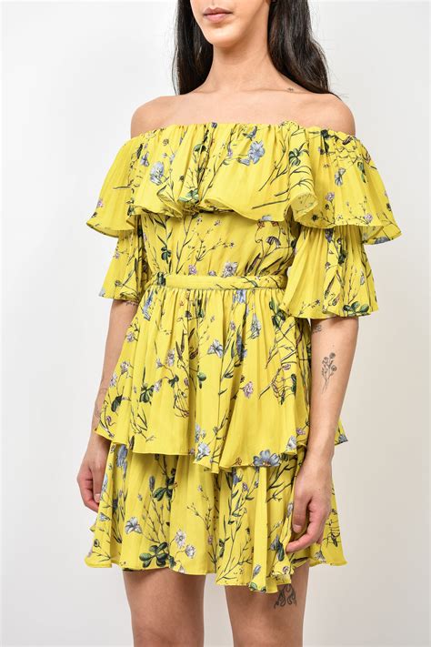 Self Portrait Yellow Floral Off Shoulder Mini Dress Size 4n Mine And Yours